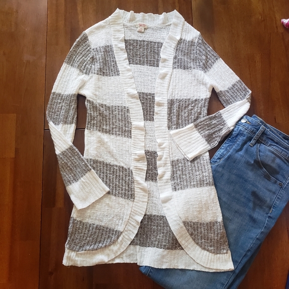 Mossimo Supply Co. Sweaters - Mossimo Cream and Tan Striped Open Sweater